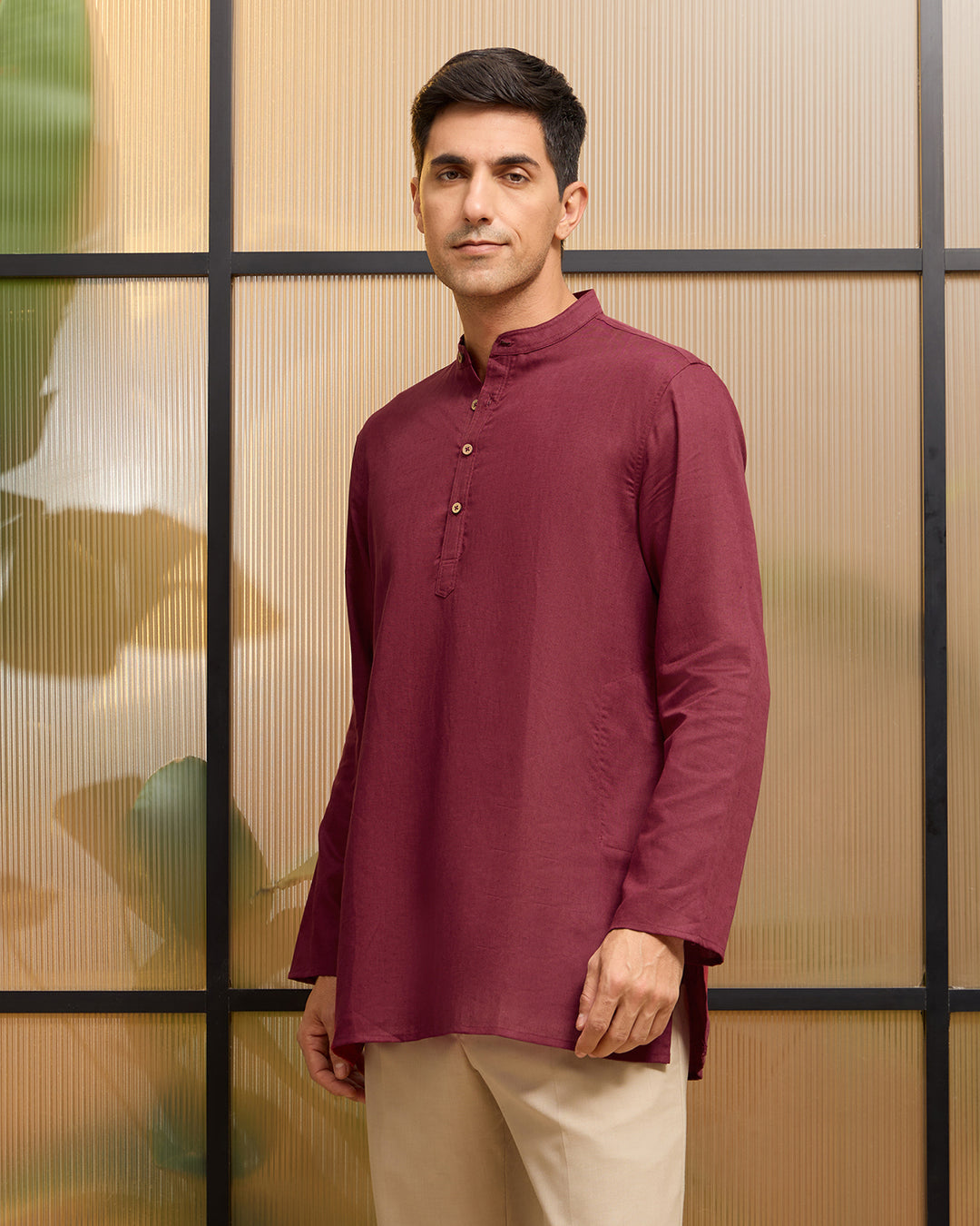 Crimson Linen Kurta