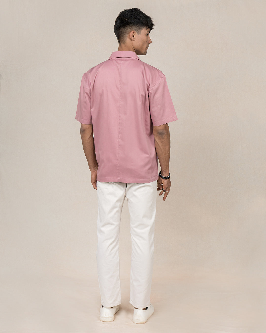 relaxed fit pink cuban collar shirt for men. Casual wear