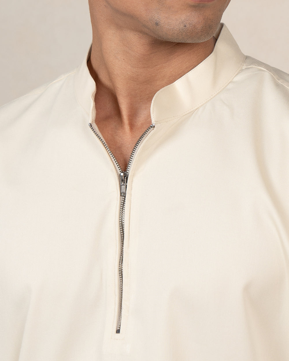 Modern stylish off white zipper front shirt for men, Stylish and functional zipper front shirt for men, combining modern design with comfort