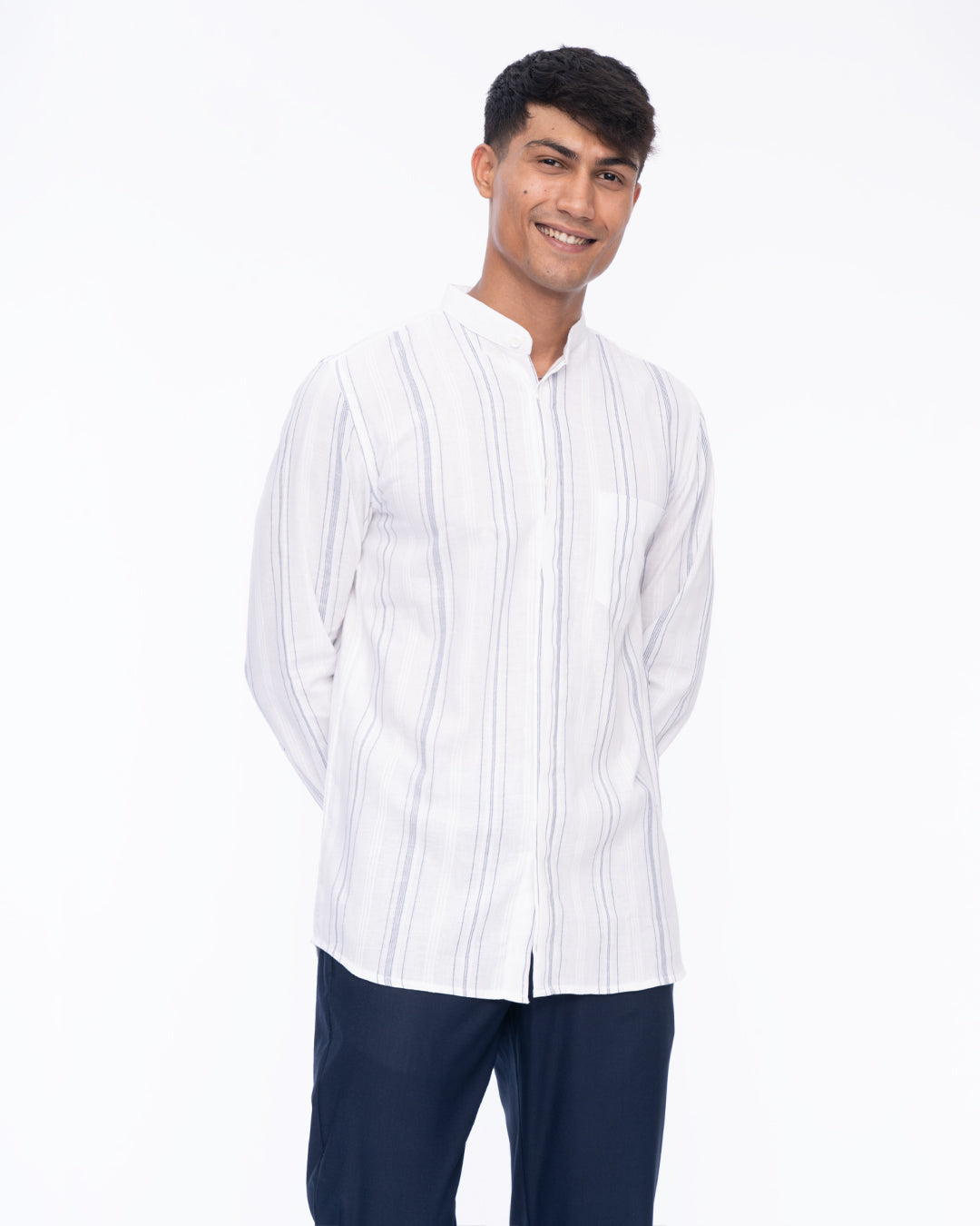 Lightweight breathable Mandarin White Collar Shirt for men