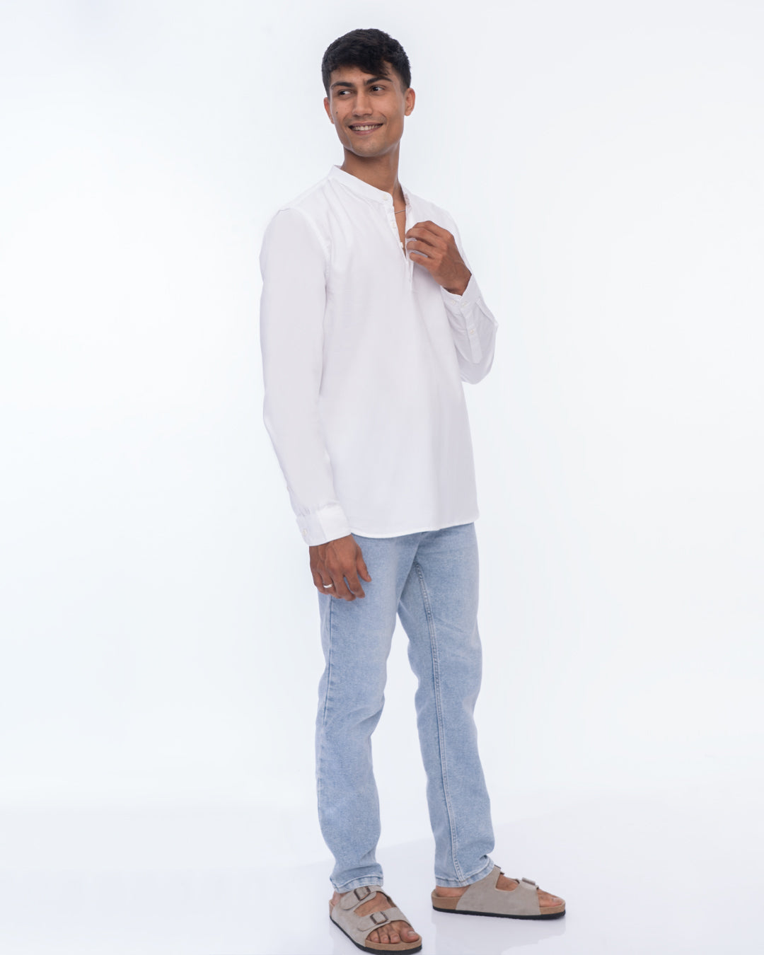 Comfortable white short kurta for men, ideal for casual and festive wear