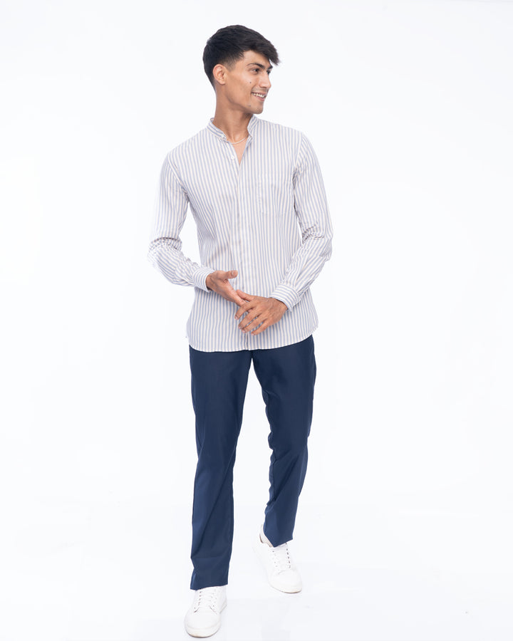 Lightweight breathable Mandarin White striped Collar Shirt for men, casual shirt