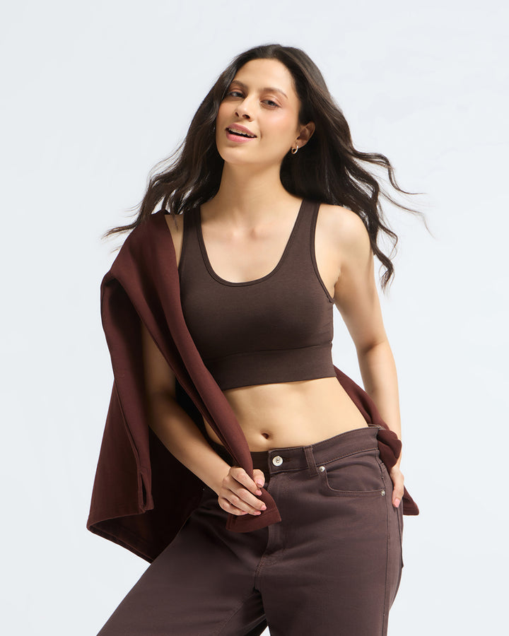 Bamboo Wireless Padded Lounge Bra - Choco Luxe