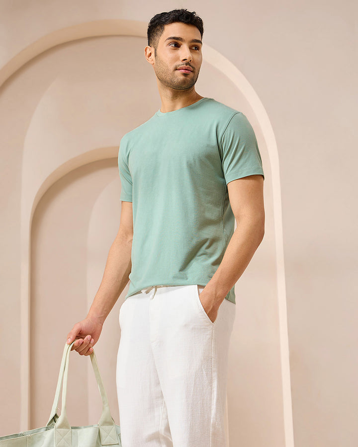 Wellbi Bamboo T-Shirt for Men in olive green, made from soft bamboo fabric designed for breathability and comfort.