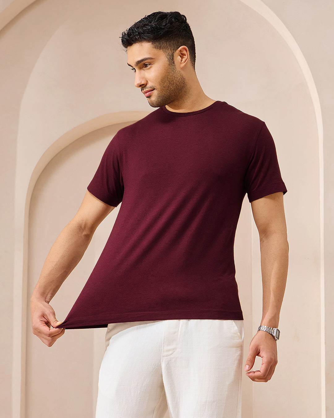 Close-up of Wellbi Bamboo T-Shirt for Men, showcasing the breathable, eco-friendly bamboo fabric perfect for active wear.