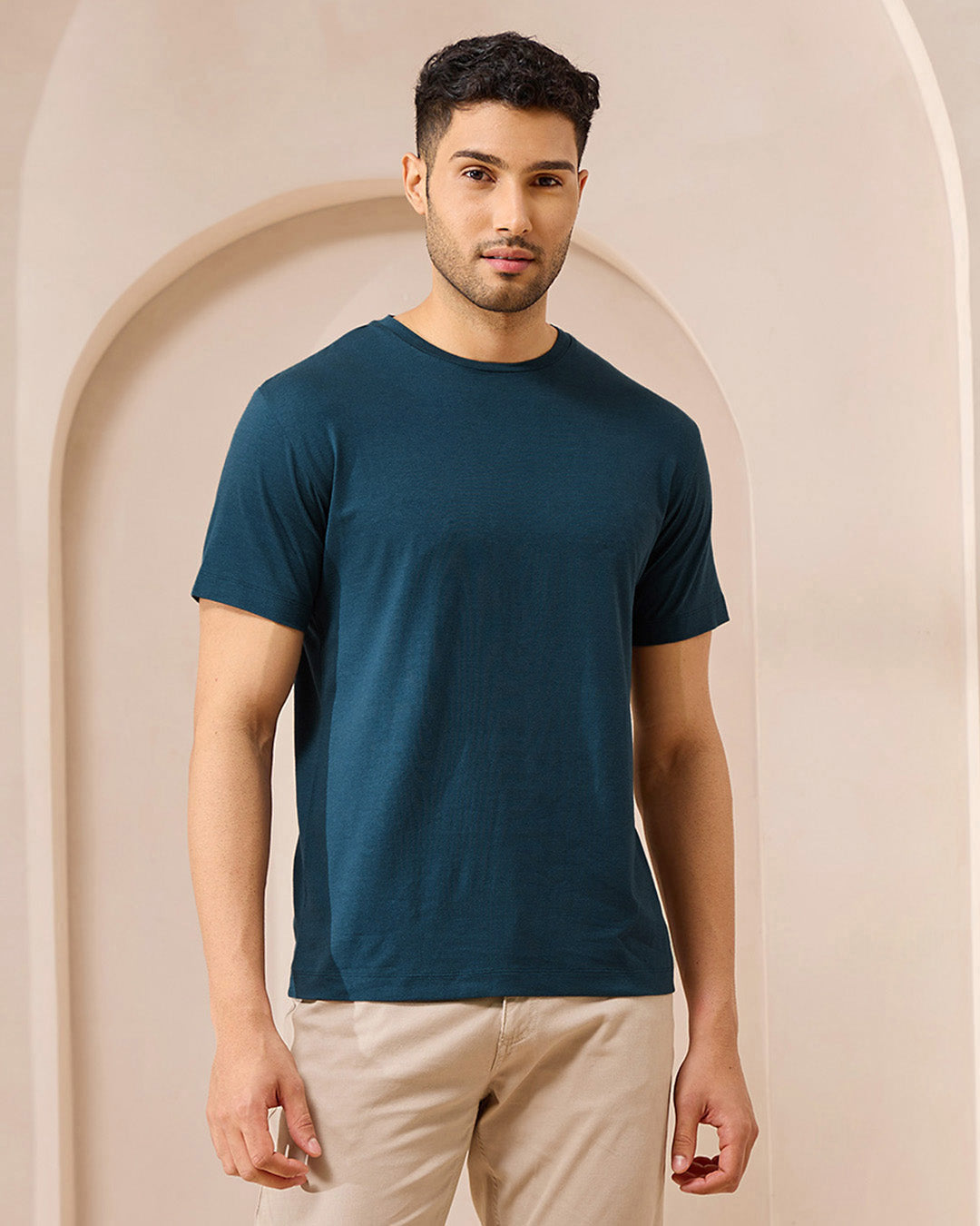 Wellbi Bamboo T-Shirt for Men in dark blue, made with breathable bamboo fabric for a soft, eco-friendly feel.