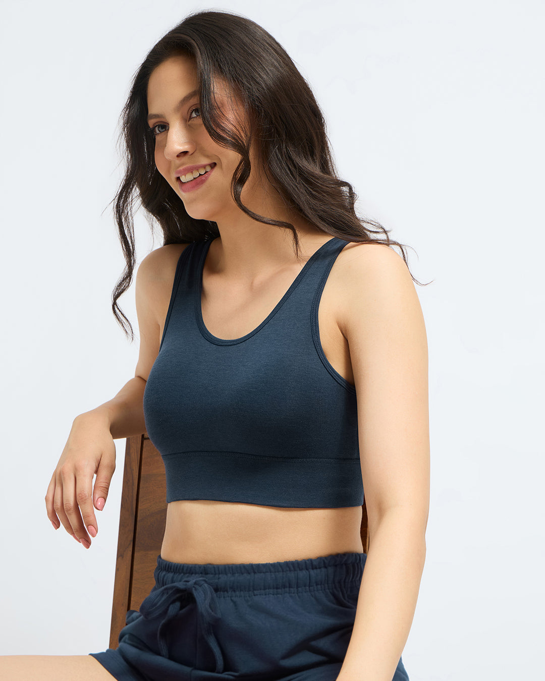 Bamboo Wireless Padded Lounge Bra - Sapphire