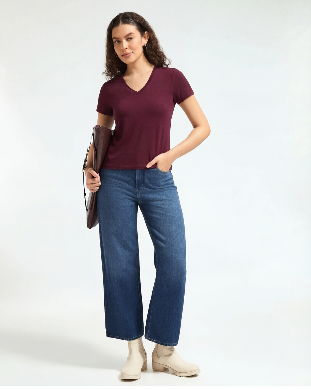 Bamboo V-Neck - Cranberry