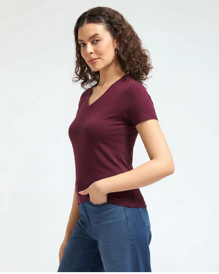 Bamboo V-Neck - Cranberry