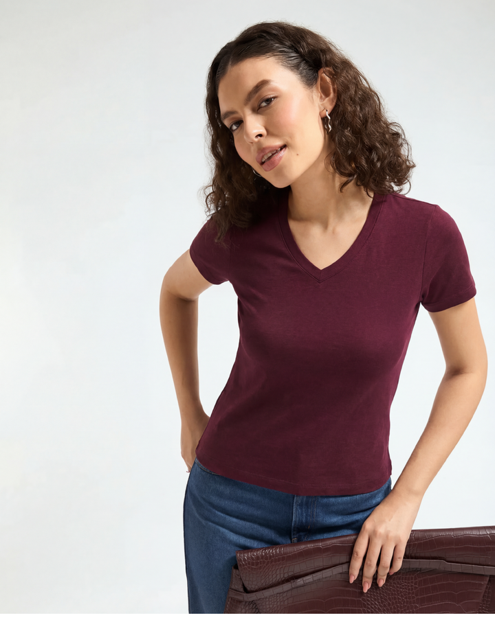 Bamboo V-Neck - Cranberry