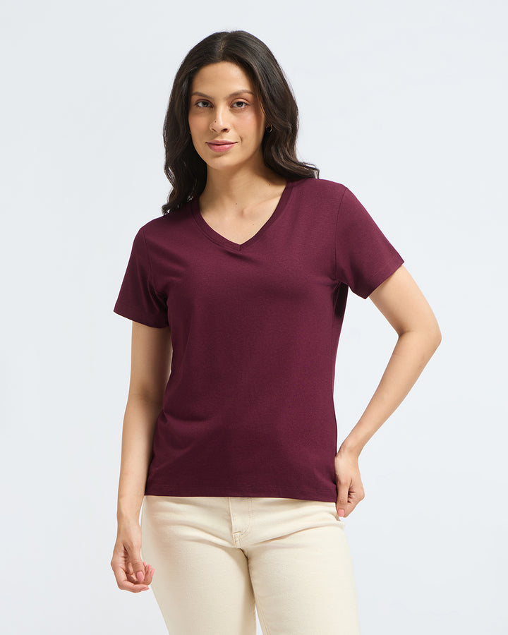 Bamboo V-Neck - Cranberry