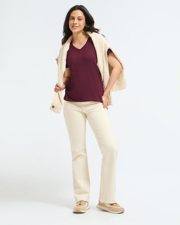 Bamboo V-Neck - Cranberry