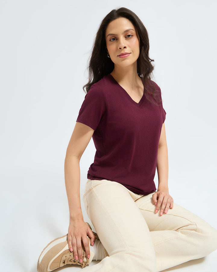 Bamboo V-Neck - Cranberry
