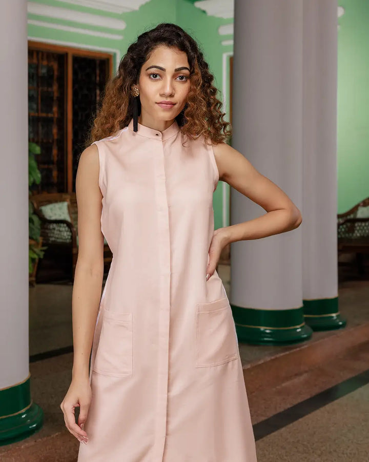 Prunus- Sleeveless A-Line Shirt Dress