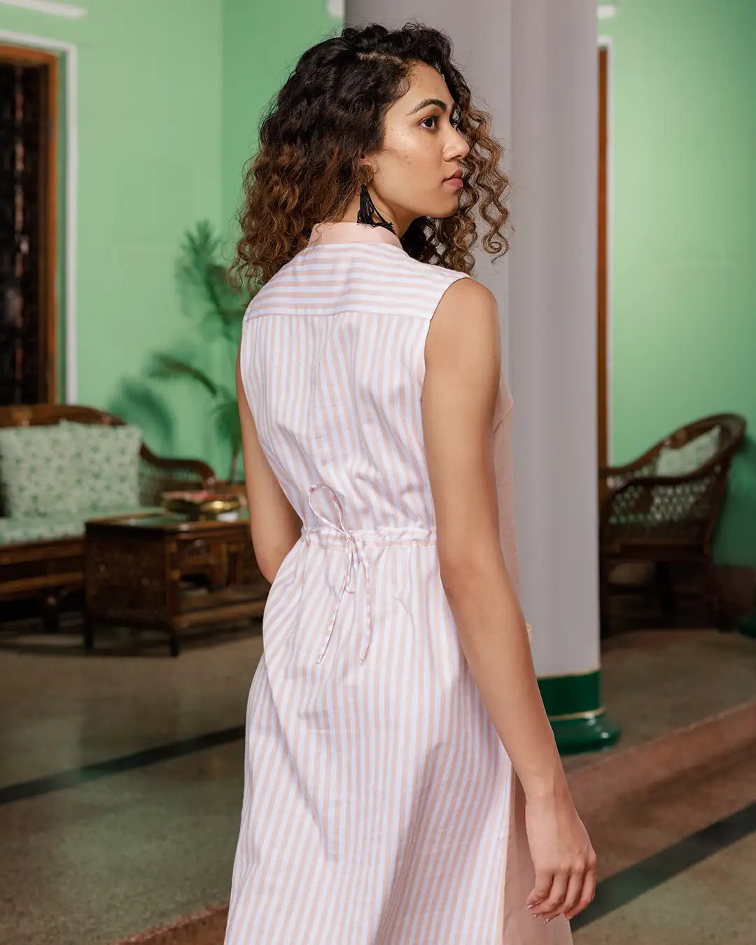 Prunus- Sleeveless A-Line Shirt Dress